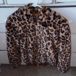 SHEIN Brown Leopard Print Puffer Jacket